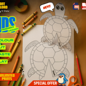 Turtle Paper Craft Kit for Kids, Printable 3D Coloring Activity