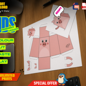 Pig Paper Craft Kit for Kids, Printable 3D Coloring Activity