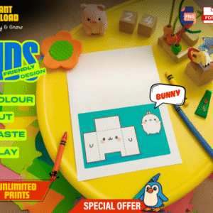 Bunny Paper Craft Kit for Kids, Printable 3D Coloring Activity